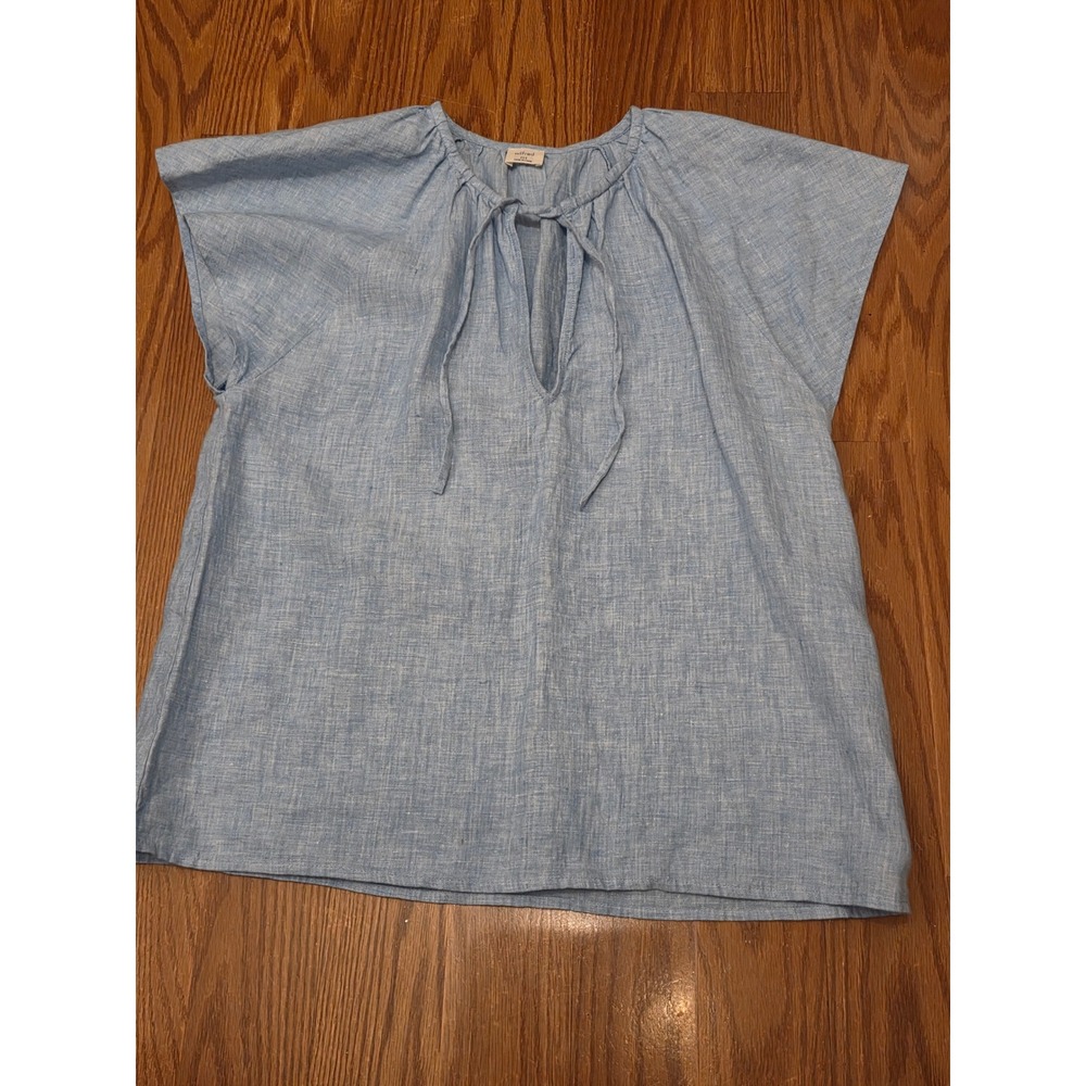 Wilfred Light Blue Gauze Tie Neck Cap‎ Sleeve Tunic Top Women's 2XS